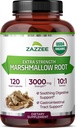 Zazzee USDA Organic Marshmallow Root 10:1 Ekstrakt, 3000 mg Styrke, 120 Vegan Capsules, 4 måneders forsyning, Standardisert, Konsentrert 10X Extract, 100% vegetarisk, all-naturlig, ikke-GMO, laget i USA
