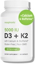 Noophorisk D3 K2 Vitamin 5000 IU - vitamin K2 100 mcg MK7, kalsium, bioperin - Bone Helse og immunstøtte Supplement - Glutenfri, Ikke-GMO - vitamin D3 K2 Supplement (60 Serveringer)