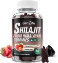 Shilajit Gummies for menn og kvinner, 1000MG Shilajit Supplement med 85+ Trace Minerals & Fulvic Acid for energi, immunitet, sukker-fri, Jordbær-60 Telling