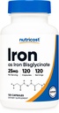 Nutricost Iron Bisglycinate Supplement (25 mg) 120 kapsler - fra Ferrous Bisglycinate Chelat - Ikke-GMO & Glutenfri