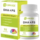 OMOGS Algae DHA - 600 mg Omega-3 DHA Softgels, med Fosfatidyserin & Walnut olje, støtter sunn hjernefunksjon, visjon, øye og minne, glutenfri, ikke-GMO Vegan Algae olje, 90 Softgels