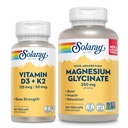 SOLARAY Vitamin D3 K2 og magnesiumglycinat - Bone Health Bundle - Kalsiumabsorpsjon, Nerve, hjerte og immunstøtte v/ 5000 IU vitamin D, 350 mg Chelatert magnesium, 60-dagers garanti, 120ct/120ct