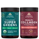 Gamle Ernæring Organic Supergreens pulver, Grønn Flavor, 25 serveringer + Multi Collagen Protein pulver, Jordbær sitronade, 24 serveringer