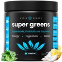 NutraChamps Super Greens Powder Premium Superfood ® 20+ Økologisk grønn grønn grønn grønn grønnsaker hele maten ® hvetebønner, Spirulina, Klorella | Antioksidant, Digestive Enzyme & Probiotiske blandinger (9.1 OZ, Tropical)