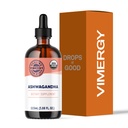 Vimergy USDA Organic Ashwagandha Liquid Extract, 57 Serveringer – Stress Supplement Drops – Adaptogen - Støtter Kognitiv funksjon – søvnstøtte – alkoholfri, ikke-GMO, Vegan & Paleo Vennlig (115 ml)