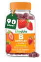 Livbare vitamin B komplekse gummier for voksne | med vitamin C | Great Tasting Vitamin B gummier | for energi og nervesystem | Vegan B kompleks vitaminer for kvinner, menn | 90 gummier