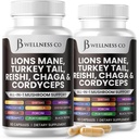 Lions Mane Supplement Kognitiv støtte, immun helse med Tyrkia Tail 20in1 Mushroom Reishi Cordyceps Chaga med Marshmallow Root - 120 greve