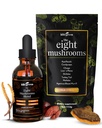 KIKI Grønn 8 Mushrooms Powder & flytende Ekstrakt Bundle - Mushroom Supplement Complex for fokus & energi - Lion's Mane, Chaga, Cordyceps, Tyrkia Tail, Reishi, Shiitake, Maitake - 4 oz, 2 fl oz