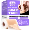 AWD Silikon Scar Sheets for kirurgiske arr - sømløs medisinsk klasse silikon Scar Tape for C Seksjon, Tummy Tuck Tape - Silikon hud lapper etter kirurgi må ha (1,6" x 60" sømløs Roll)