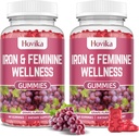 Iron for kvinner gummier, 40 mg jerntilskudd anemi med multivitamin for kvinner, sink, selen, jodin - for jernmangel - naturlig hormonell støtte for PMS, Grape Flavour, 2 Pack