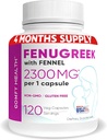 Brystmating Fenugreek Kapsler Med Fennel For Lactation, 2300mg Per Kapsel, 120 greve, Fenugreek Piller Ikke-GMO, Glutenfri Fenugreek Seeds Extract Supplements, Fenogreco Capsulas