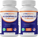 Vitamatic 2 Packs Acidophilus Probiotic - 10 milliarder CFU - 120 tabletter - 5X Potens - Daglig Probiotic Supplement, støtter Digestive helse (Total 240 tabletter)