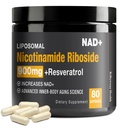 NAD Supplement - NAD+ med Nikotinamid Riboside (NR) og Resveratrol Quercetin 900mg ren organisk NAD Plus for cellular reparasjon sunn aldring hjernefunksjon, 80 kapsler