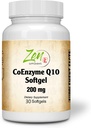 Zen Supplements CoEnzyme Q10 200mg - Coq 10 i vitamin E olje - Antioksidant støtte, hjerte helse, energi, sunn kolesterol - Ikke-GMO & Glutenfri 30-Softgel