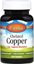 Carlson - Chelated Copper, 5 mg, Superior Absorpsjon, Sirkulasjon Helse, Nervefunksjon & Immunstøtte, 250 tabletter