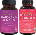 Organisk hårhud og negler Vitaminer + organisk gurkemeie med svart pepper og ginger bundle, laget med biotin 5000mcg for sunt hår, gurkemeie for naturlig felles støtte