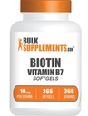 BulkSupplements.com Biotin 10000mcg Softgels - Vitamin B7, Biotin vitaminer for hår, hud og negler, Biotin Supplement - Glutenfri, 1 Softgel per servering, 365 Count (pakke av 1)