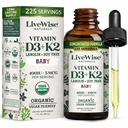 LiveWise Naturals Baby vitamin D3-K2 flytende kosttilskudd, vitamindråper for spedbarn og barn, for sunn vekst, utvikling og daglig velvære, enkel å bruke dropper i glassflaske, 1 fl Oz