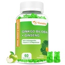 240MG Ginkgo Biloba Gummies med Ginseng og Magnesium, Ginko Biloba Supplements Gummies for Brain Focus, Mood og minne for voksne, 60 Cts