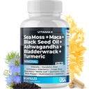 Hav Moss Maca Svart Seed Oil Ashwagandha Bladderwrack Turmeric - Manuka Honning, Elderberry, Vitamin C & D3, Dandelion & Svart Pepper - Ikke-GMO - Vegansk - laget i USA - 60ct