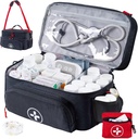 BAGSFY reisemedisin Bag Arrangør med minimedisinpose, dobbel lag førstehjelp Kit tom, låsbar pille flaskeorganisator for hjem, stor medisinsk lagring, reise nødtransport saken.