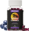 Tanning Gummies, Tanning Supplement for voksne Kvinne & Menn, Daglig Tanning Gummies for Hud Helse & Pigmentation, Ikke-GMO, Vegan, Blåbær Flavor, 60 Gummies