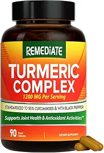 Turmeric curcumin, 1200 mg gurkemeie rot ekstrakt og pulver, standardisert til 95% curcuminoids, høy potens felles helse støtte, forbedret absorpsjon med svart pepper, 90 Vegan Caps