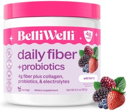 Belli Welli Fiber Supplement for kvinner og menn – Premium Daily Fiber Powder fra organisk akasi med tilsatt kollagen, elektrolyter og probiotika – Ingen Bloat, Helse og Gut Helse Support (Wild Berry)