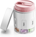 Daviky Pille Flaske Arrangør, Supplement Organizer med 7 store sammenligninger, Reisepille Dispenser Round Pill Box med to Lids (Pink