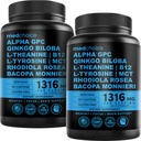 12-i-1 Nootropic Brain Supplement Anhydrous: Ginkgo Biloba for hjernestøtte, minne og fokus - B12, Alpha GPC, L Theanine og Choline Supplements med Bioperine Non Koffeinated 1321mg (120ct)