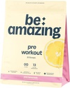 BE AMAZING Pre Workout pulver, Vegansk Supplement med 125mg naturlig koffein, Ashwagandha og Adaptogens, Sukkerfri drikk blanding for menn og kvinner, Glutenfri, Ikke GMO, Pink Lemonade, 30 serveringer