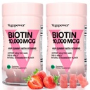 Biotin Gummies 10000mcg kosttilskudd - med vitamin C, A, D, B-kompleks, folium, sink for kvinner og jenter- Vegan Biotin hårvekst Gummi for sunn hår og negler, ikke-GMO, Jordbær, 120 Bjørn