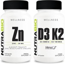 NutraBio Zink Chelat og vitamin D3 K2 Mineral Supplement Bundle - kan hjelpe med riktig vekst, utvikling, immunsystem, og bein og hjerte helse