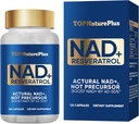 NAD + Supplement 1000 mg ren organisk, høyeste NAD + Resveratrol Supplement Max absorpsjon for energi og DNA Repair, Aging Defense, Brain Function Support, 120 Kapsler