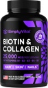 Biotin og kollagen Supplements med Keratin 25000 mg - Håret Hud og negler Vitaminer med collagen Keratin B Complex - laget i USA - Biotin for hårvekst kvinner og menn støtte hud og negler, 60 kapsler