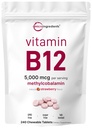 Micro Ingredienser Vitamin B12 5000 mcg | Metylkobalamin – 240 Chewable tabletter | Fastoppløselig, Naturlig Strawberry Flavor | støtter energi og metabolisme helse | Vegan, ikke-GMO, Glutenfri