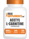 BulkSupplements.com Acetyl L-karnitinkapsler - ALCAR HCl, Carnitine Supplement - ALCAR Kapsler, Acetyl L-karnitin 1500 mg - Glutenfri, 2 Kapsler per servering, 240 Kapsler