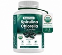 Teaveli Organic Spirulina og Klorella Kapsler – 180 Klorophyll piller, Blå Grønn Algae Powder Kapsler for å støtte Detox, Mitokondria & Energi– 3X Mer Klorella Spirulina Powder/Serving