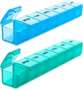 BUG HULL ukentlig Pille Organizer Stor 2 pakker, ekstra store reisepilleorganisatorer, pilleboks 7 dag, reisepille saken, medisin piller organisator for vitaminer, kosttilskudd og medisiner (blå + grønn)