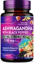 Ashwagandha 2,100 mg - Ashwagandha kosttilskudd for kvinner i Veggie kapsler med pulver og rotekstrakt, svart pepper for høy absorpsjon, plantebasert, ikke-GMO, flaske i USA - 120 Veggie kapsler