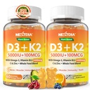 Vitamin D3 K2 Gummies 5000IU / 10.000 IU med Omega-3 250 mg + K2(MK-7) 100mcg - 5X Absorpsjon enn standard D3K2, med vitamin C, sink, og 5 organiske grønnsaker, støtte bein og tenn styrke, immun