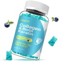 Biotin Gummies med collagen, Keratin, Hyaluronsyre, Vitamin for hud, Håret vekst, negler, kvinner voksne barn - 60 Blåbær Flavored Gummies