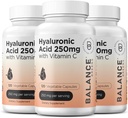 Pure Hyaluronsyre Supplement 250mg med vitamin C 50mg, 120 Vegan Capsules - Hudhydrasjon for naturlig glød, hår, negler, bein og felles helse formel