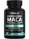 Ashwagandha 5000mg + Maca Root Black, rød, gul 4000mg, Rhodiola & L-Theanine: 30:1 Ekstrakt Ashwagandha Kapsler, 20:1 Ekstrakt Maca Root Capsules - Supplement for menn og kvinner