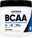 Nutricost BCAA pulver (Unflavored, 30 Serverer) - Vegetarisk, ikke-GMO, Glutenfri, Optimal 2:1:1