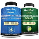Nutrivein Premium Berberine 1200mg & Citrus Bergamot Extract 1400mg Bundle - Ceylon Cinnamon & 25:1 Bergamia Extract - Vektkontroll og immunstøtte Plus hjerte helse - 120 kapsler Hver