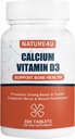 Kalsium 1000 mg med vitamin D3, Bein Helse Supplement for voksne, støtte Muscel Nerve Helse og kalsium Absorpsjon, 300 Tablett