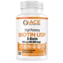 High Potency Biotin USP (D-Biotin 100.000mcg) - Superior Biotin, Organic Rice Flore, Vegetariske kapsler for hår, hud, & Myelin helse, laget i USA (100 mg/90 kapsler)