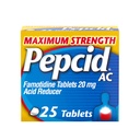 Pepcid AC Maksimal styrke Heartburn Relief Tabletter, OTC medisin forhindrer og lindrer Heartburn & syre Reflux på grunn av syreforedling, 20 mg Famotidinsyre Reduser, Fast-Acting, 25 ct