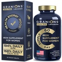 Vegan jern kosttilskudd for kvinner - 194% daglig kvinne jern Supplement for graviditet og anemi folsyre prenatal vitaminer - 168% Folat folsyre - 60 tabletter
